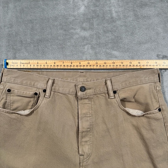 Levis 501 Jeans Mens 36x32 Khaki Cotton Straight Fit Denim Button Fly Workwear - Picture 5 of 12